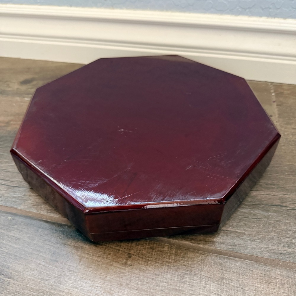 Vintage Mother of Pearl Inlay Dove Flower 12" Octagonal Lacquered Wooden Box - Picture 7 of 9